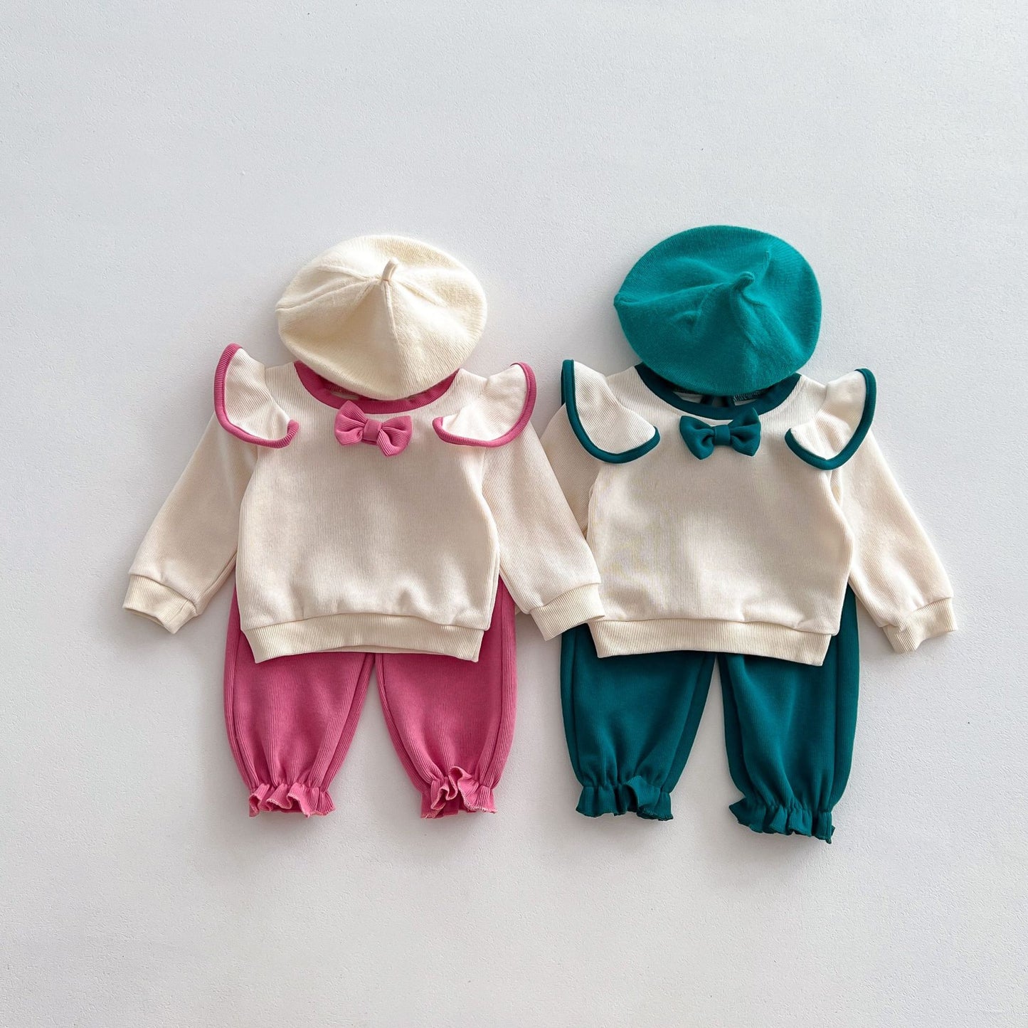 Girls' Fall Outfits Bowknot Flying Sleeve Top Trousers Two-Piece Sets