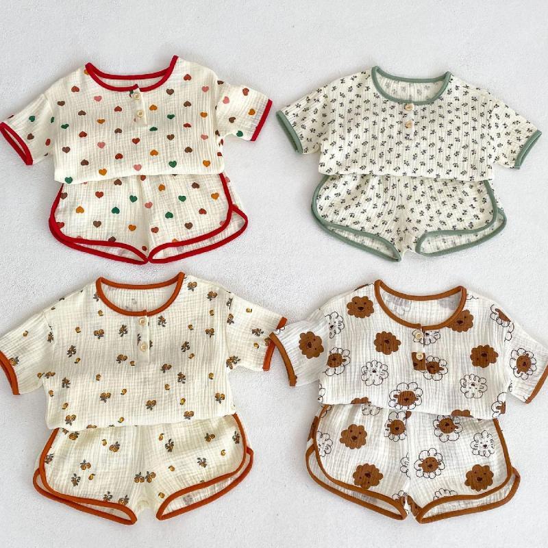 BABY Toddler Kids Girls Floral Pajamas Soft Breathable Cotton Yarn Sets