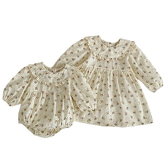 Lnfant Lotus Leaf Collar Baby Romper Girl Floral Dress