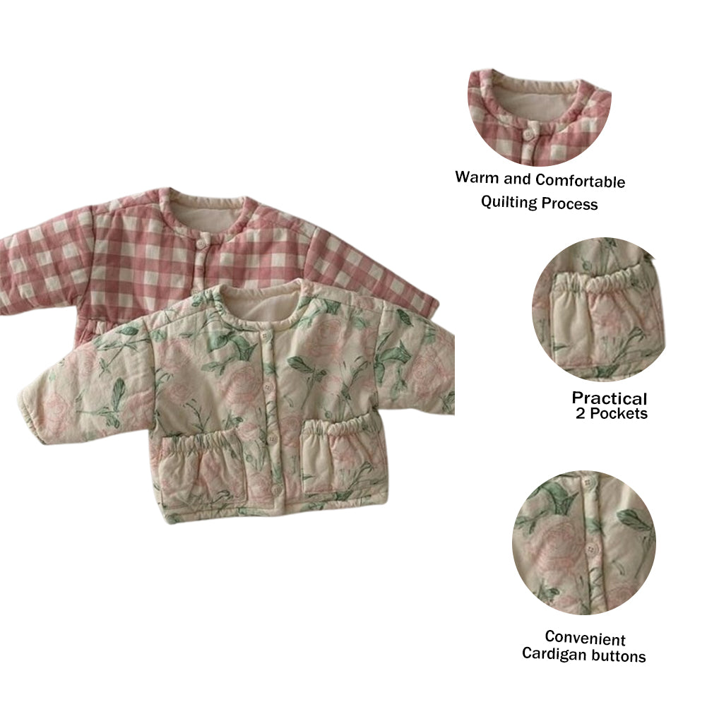 Manteau rembourré à fleurs et carreaux pour bébé