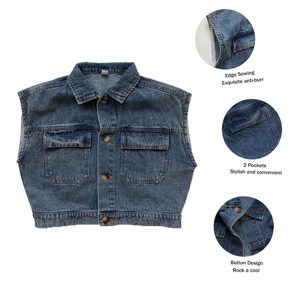 Gilet en jean occidental pour garçons et filles, gilet de poche rétro à la mode