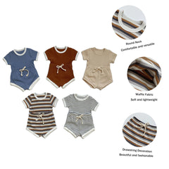 2PCS Summer Toddler Baby Boy Girl Clothes Set Unisex Waffle Sets