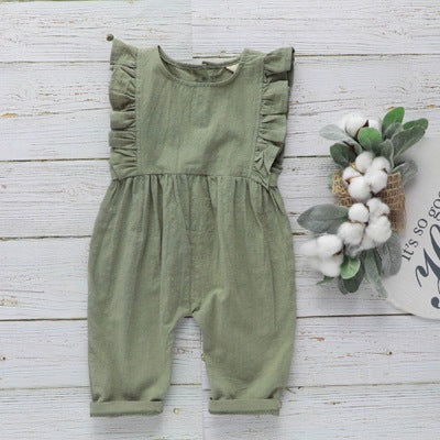 Girl Ruffle Sleeve Jumpsuit Solid Cute Girl Romper