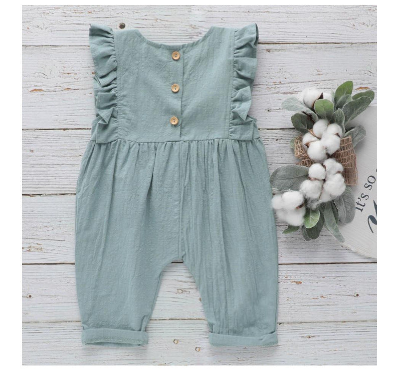 Girl Ruffle Sleeve Jumpsuit Solid Cute Girl Romper