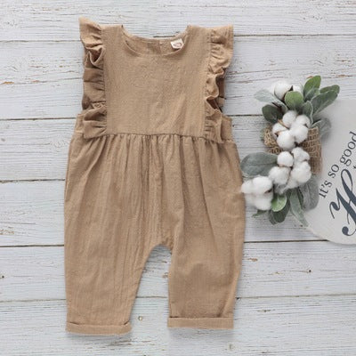 Girl Ruffle Sleeve Jumpsuit Solid Cute Girl Romper