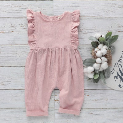 Girl Ruffle Sleeve Jumpsuit Solid Cute Girl Romper