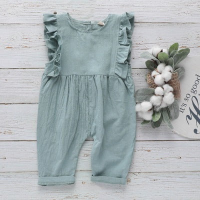 Girl Ruffle Sleeve Jumpsuit Solid Cute Girl Romper