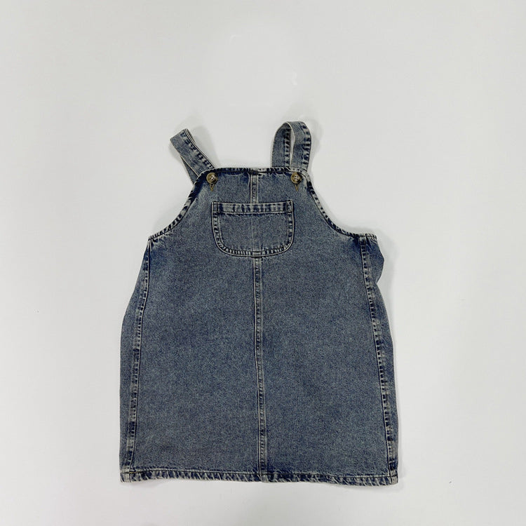 Holiday Dress For Girls Denim Suspender Skirt