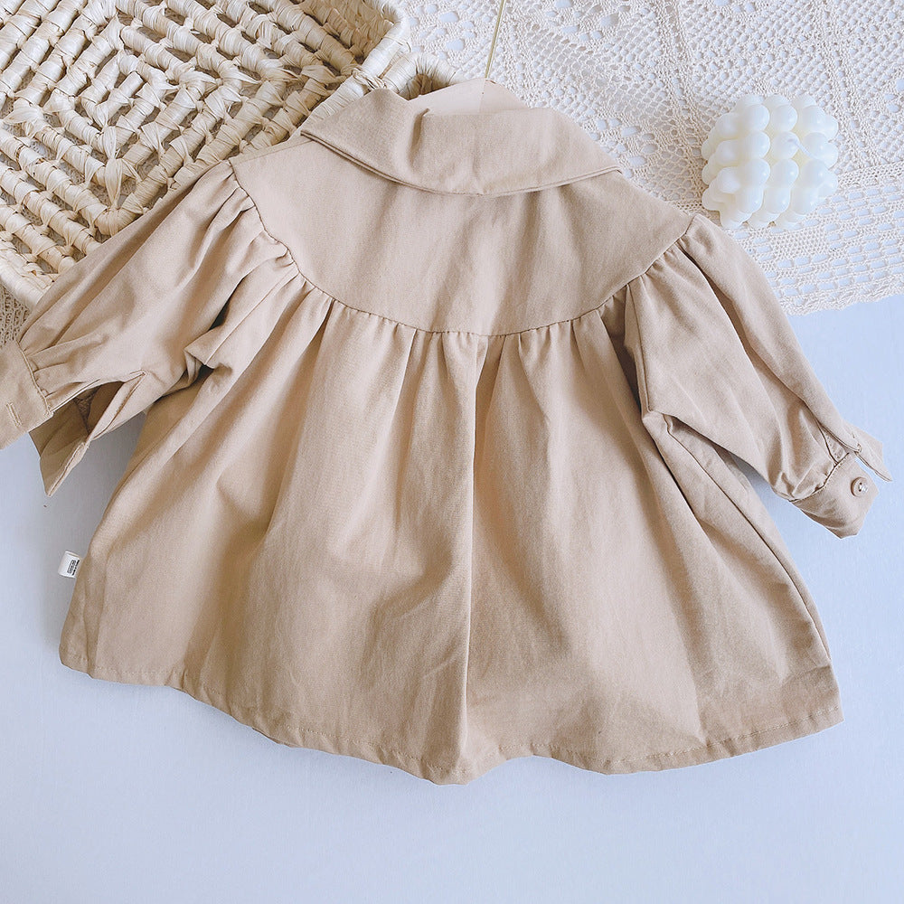 Toddler Girl Brown Trench Coat Spring Autumn Long Sleeve Dress