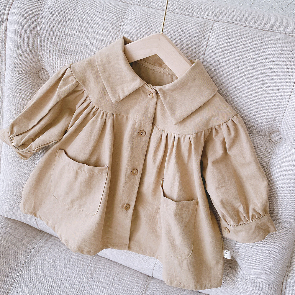 Trench-Coat marron pour petite fille, robe à manches longues, printemps-automne