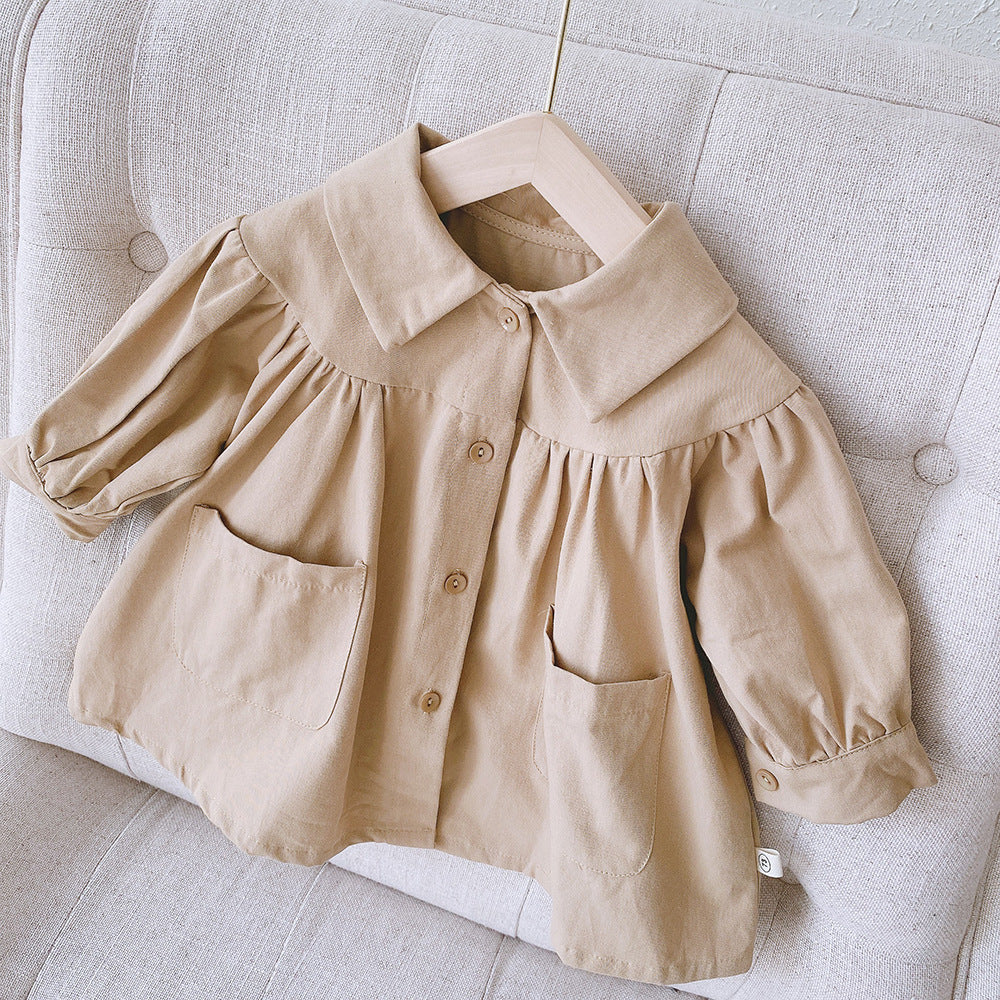Toddler Girl Brown Trench Coat Spring Autumn Long Sleeve Dress