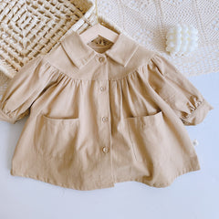 Toddler Girl Brown Trench Coat Spring Autumn Long Sleeve Dress