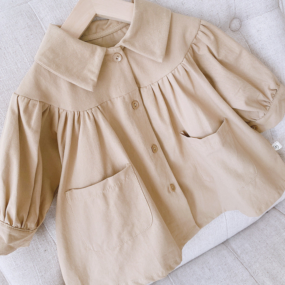 Toddler Girl Brown Trench Coat Spring Autumn Long Sleeve Dress