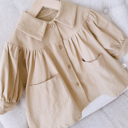 Trench-Coat marron pour petite fille, robe à manches longues, printemps-automne