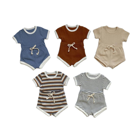 Летний комплект одежды для маленьких мальчиков и девочек из 2 предметов, вафельные наборы унисекс