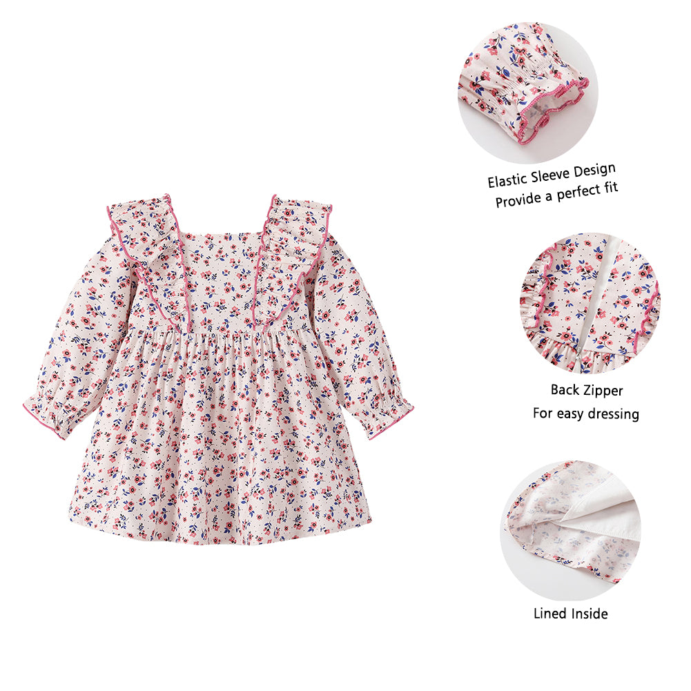 Robe florale pour filles, robes longues décontractées à volants