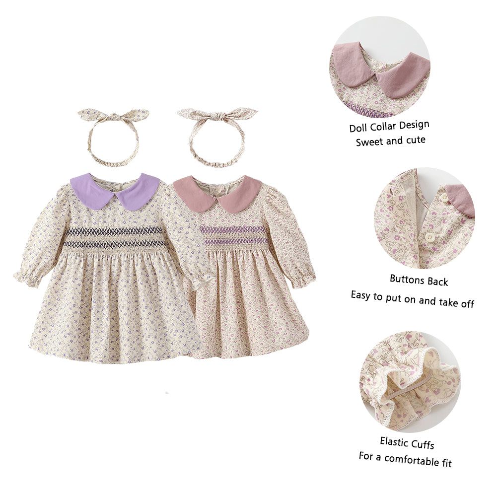 Robes longues en coton fleuri pour filles, vêtements pour filles avec bandeau