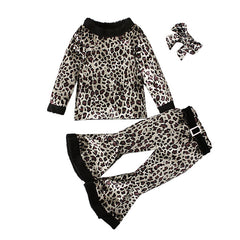 3 Piece Fall Winter Toddler Christmas Outfit Newborn Baby Girl Clothes Set Cute Fleece Long Sleeve Leopard Bodysuit+Flare Pants+Hat