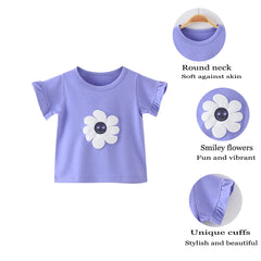 Girls' Pure Cotton Flower T-Shirt Bottoming Shirt Half-Sleeved Top