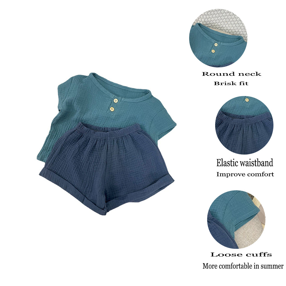 Boys and Girls Thin Breathable Solid Color Cotton 2 Piece Sets