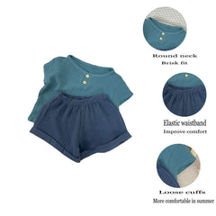 Ensembles 2 pièces en coton fin et respirant de couleur unie pour garçons et filles