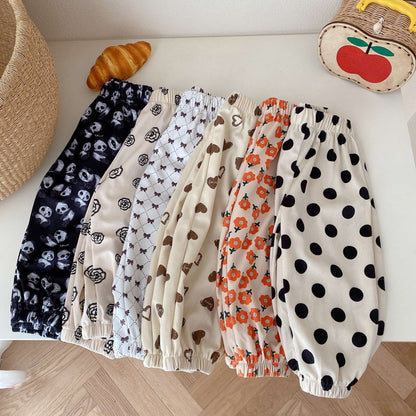 Baby Girl Elastic Cuff Pants Floral Polka Dot Bow Leggings Trousers