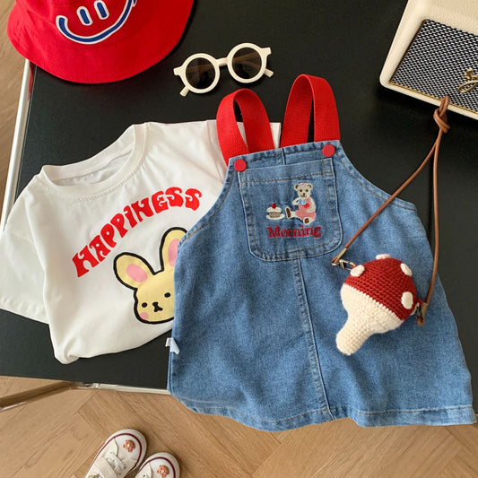 Summer girl baby rabbit T-shirt bear overalls