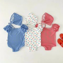 Baby Girl One-Piece Swimsuit with Swim Cap