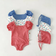 Baby Girl One-Piece Swimsuit with Swim Cap