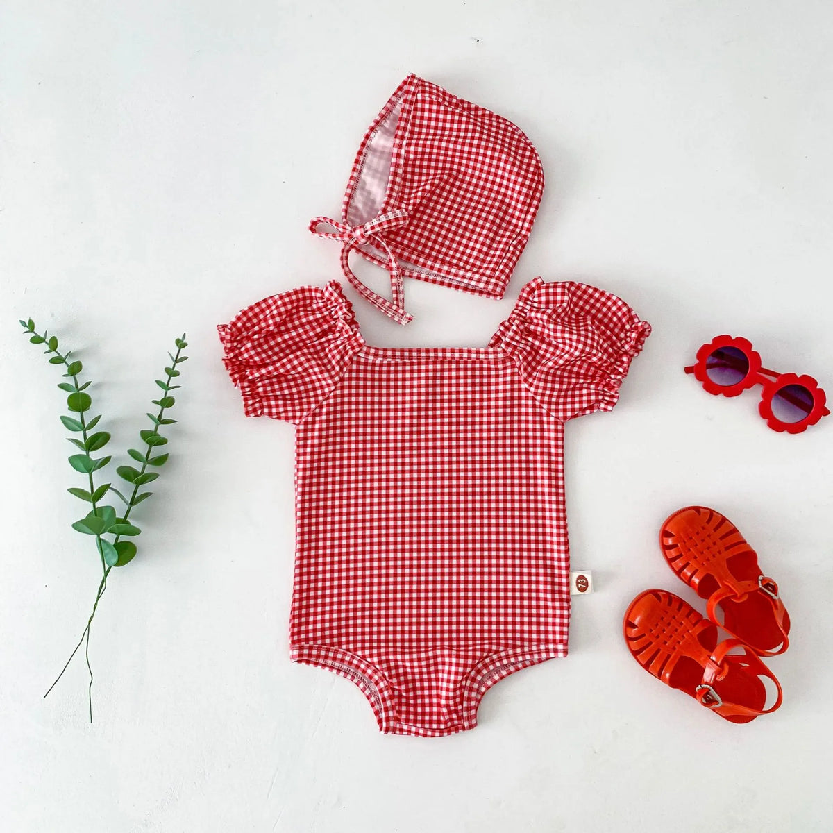 Baby Girl One-Piece Swimsuit with Swim Cap