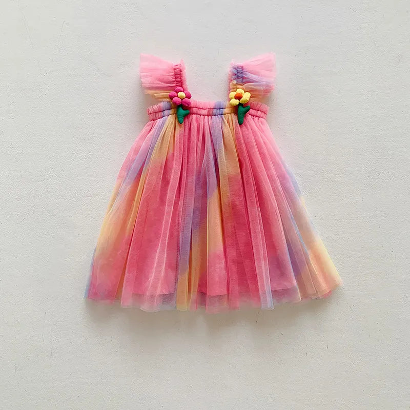 Baby Girls Rainbow Tie-Dye Tulle Slip Dress