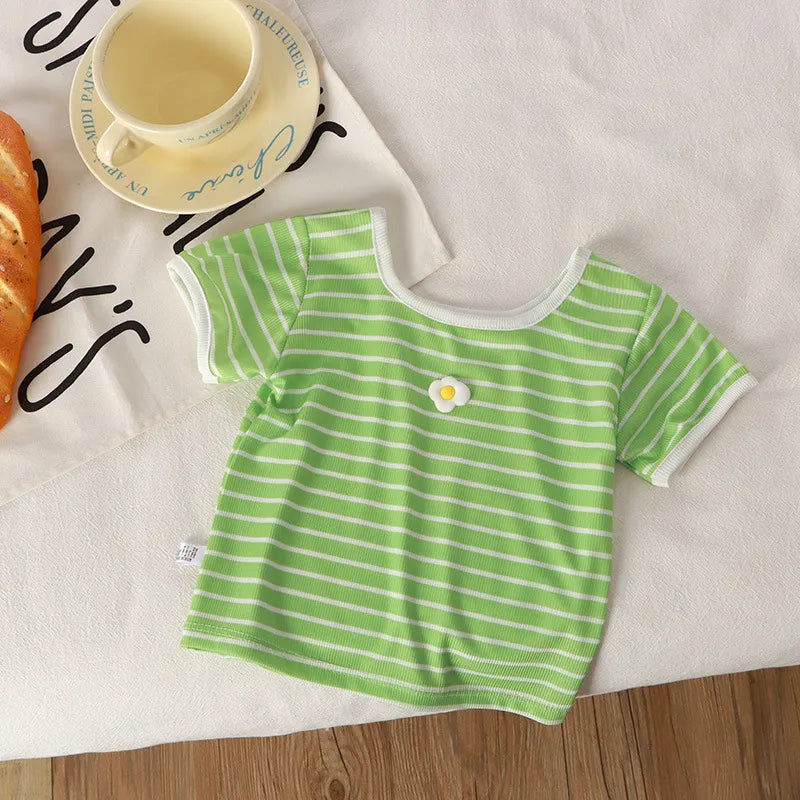 Baby Girls Square Neck Short Sleeve T-Shirt