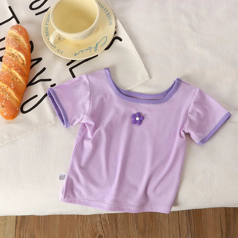 Baby Girls Square Neck Short Sleeve T-Shirt