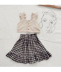 Baby Girls Suspender Crop Top Plaid Skirt Set