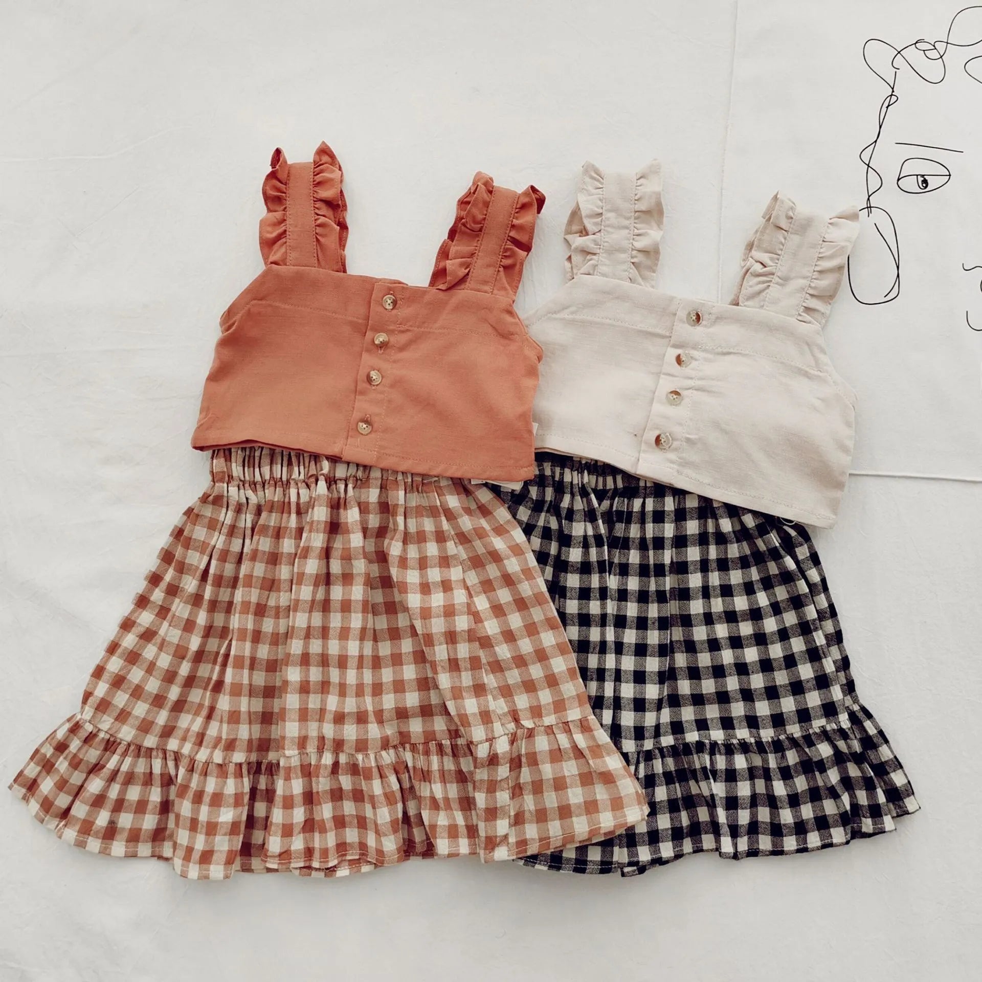 Baby Girls Suspender Crop Top Plaid Skirt Set