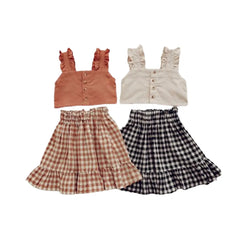 Baby Girls Suspender Crop Top Plaid Skirt Set