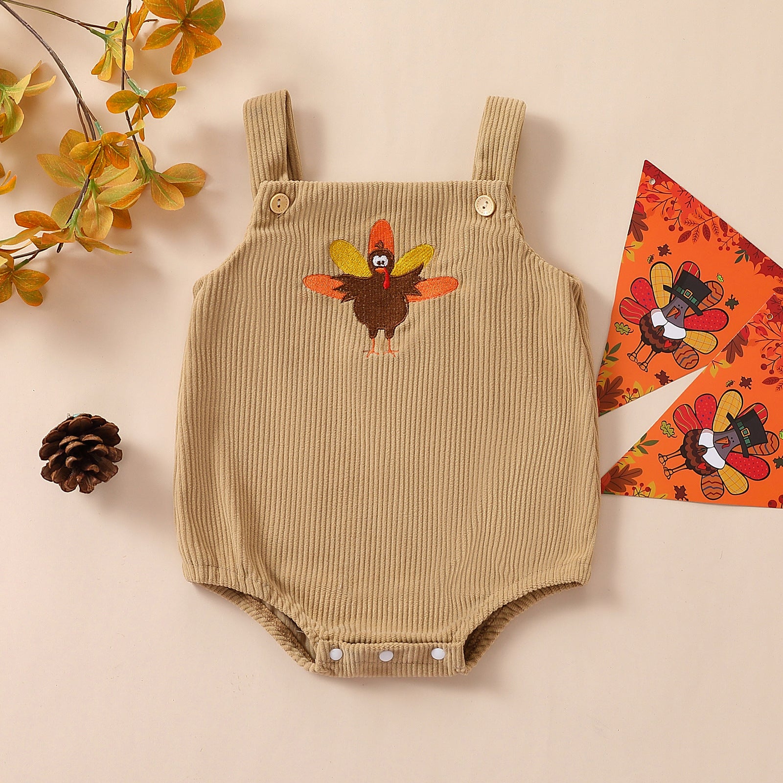 Baby Sleeveless Thanksgiving Turkey Corduroy Romper