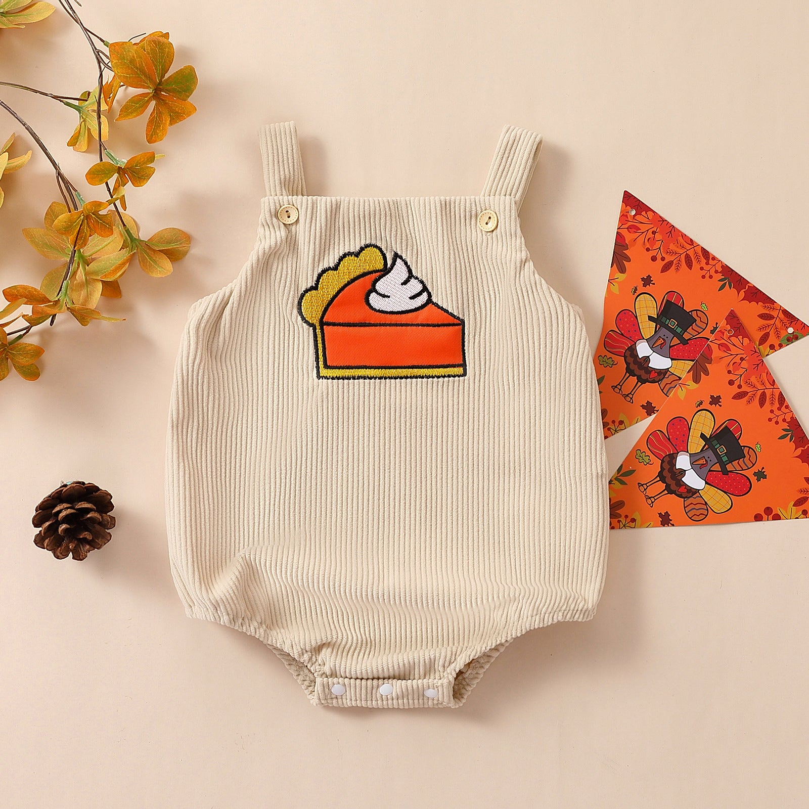 Baby Sleeveless Thanksgiving Turkey Corduroy Romper