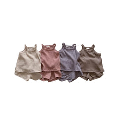 Baby Waffle Suspender Shorts Set