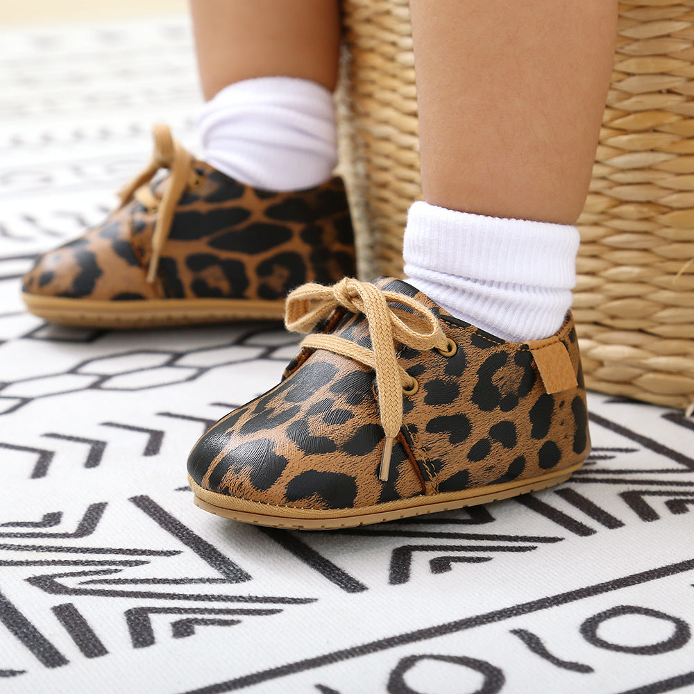 Baby Boys Girls Oxford Shoes PU Leather Soft Infant Leopard Walking Shoes