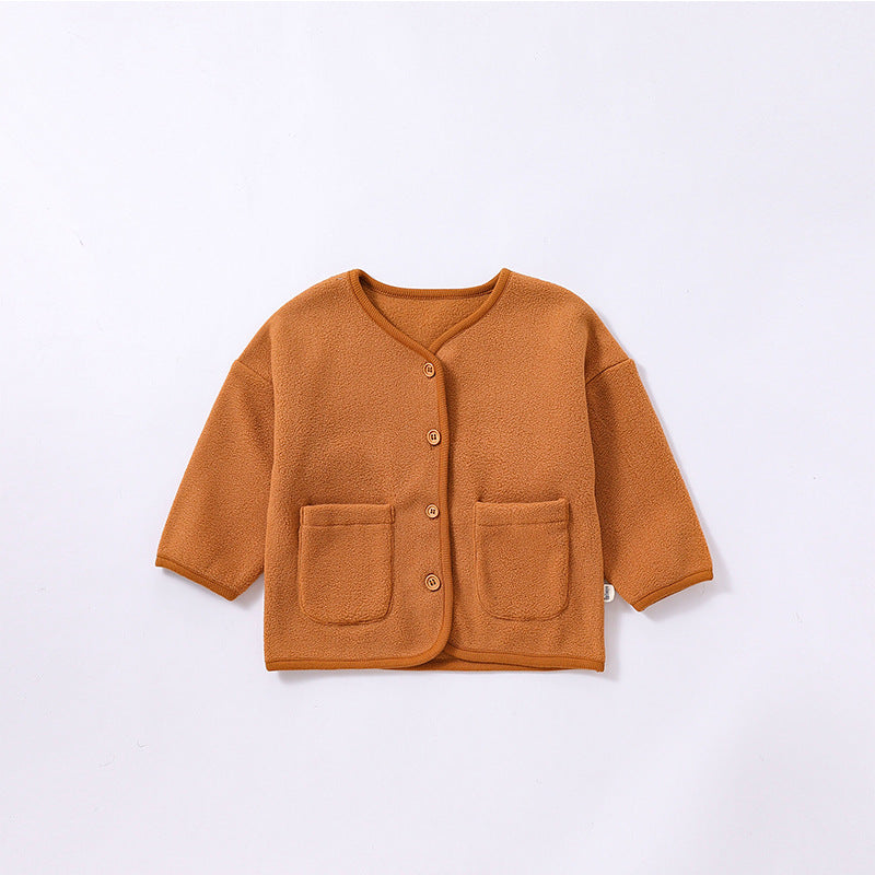 Baby Fall Jacket Sherpa Fleece Top Brown Coat