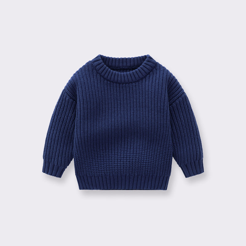 Baby Girl Boy Knit Sweater Blouse Pullover Blue Sweatshirt For Toddler Kids Top