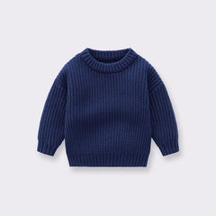 Baby Girl Boy Knit Sweater Blouse Pullover Blue Sweatshirt For Toddler Kids Top