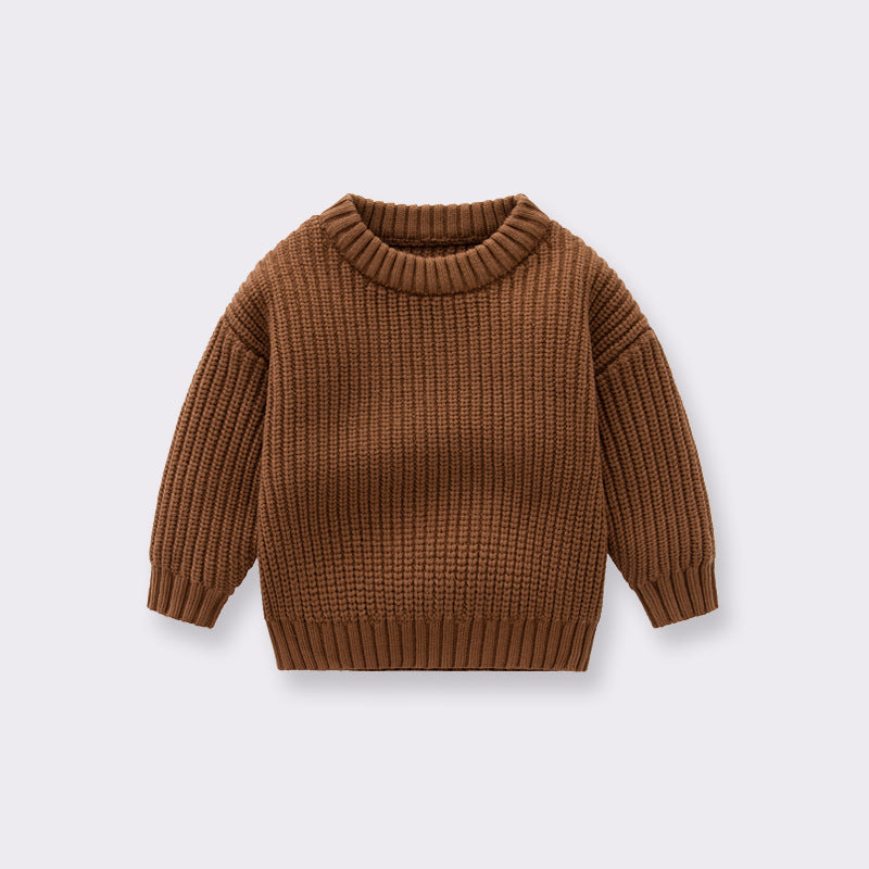 Baby Girl Boy Knit Sweater Blouse Pullover Brown Sweatshirt For Toddler Kids Top