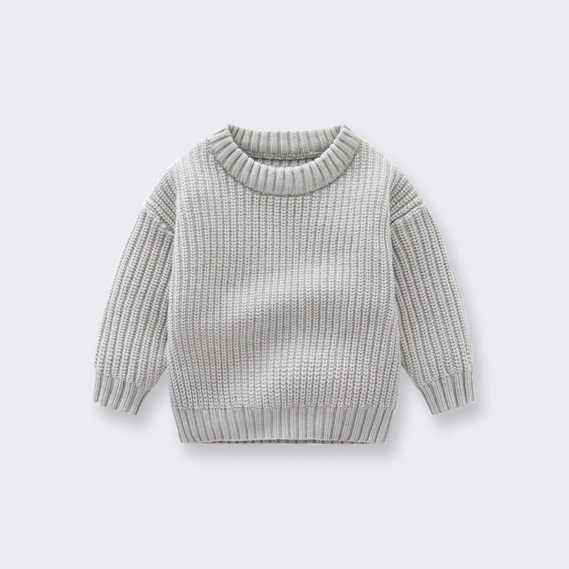 Baby Girl Boy Knit Sweater Blouse Pullover Gray Sweatshirt For Toddler Kids Top