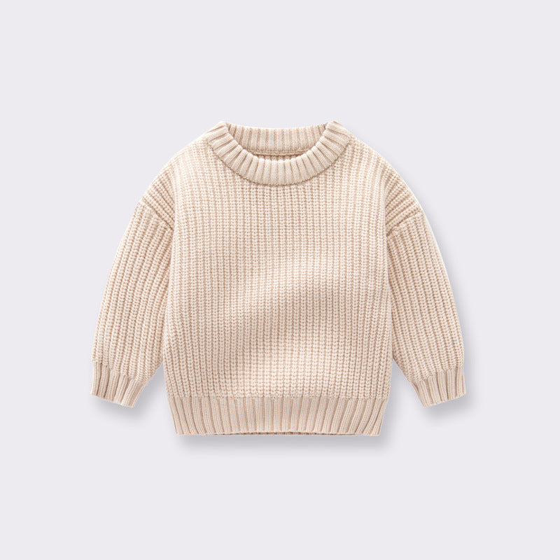 Baby Girl Boy Knit Sweater Blouse Pullover Khaki Sweatshirt For Toddler Kids Top