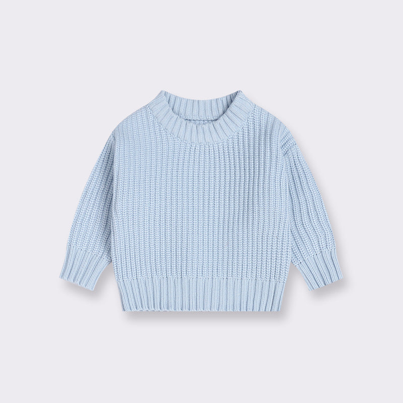 Baby Girl Boy Knit Sweater Blouse Pullover Light Blue Sweatshirt For Toddler Kids Top