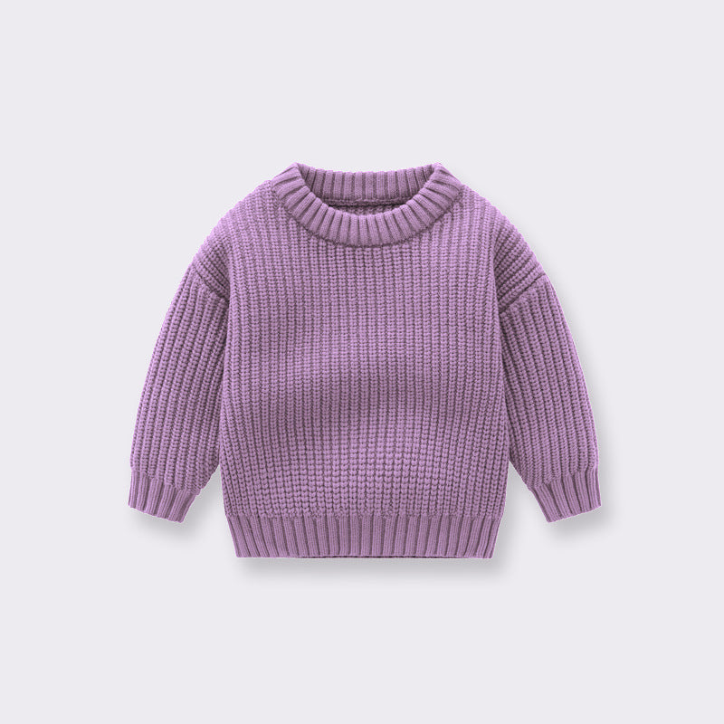 Baby Girl Boy Knit Sweater Blouse Pullover Purple Sweatshirt For Toddler Kids Top