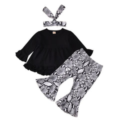 Baby Girl Clothes Toddler Girl Sunflower Outfit Ruffle Sleeve Black Shirt Snakeskin Pant Set Fall Winter Clothing for Girl