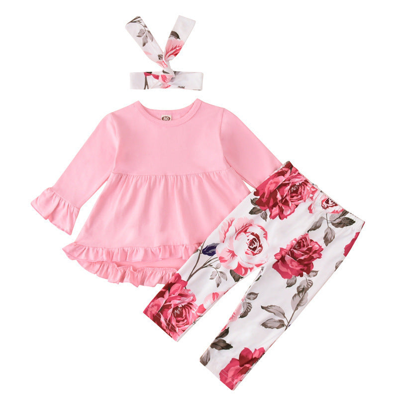 Baby Girl Clothes Toddler Girl Sunflower Outfit Ruffle Sleeve Pink Shirt Floral Pant Set Fall Winter Clothing for Girl